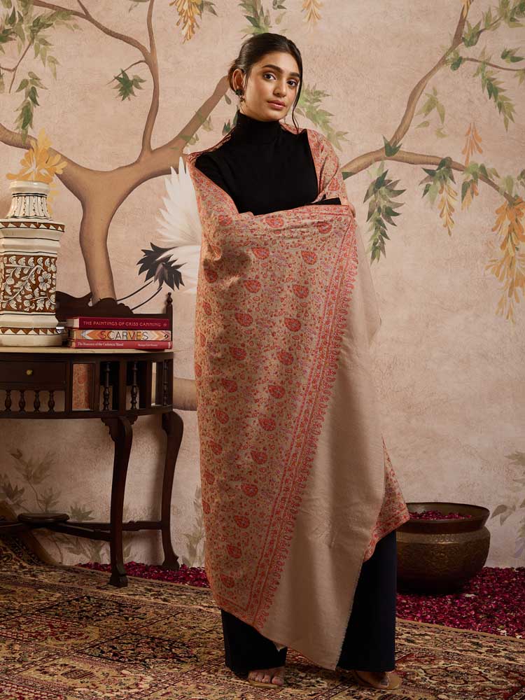 ImageLahari Jaal Handloom Pashmina Shawl – Natural Toosha