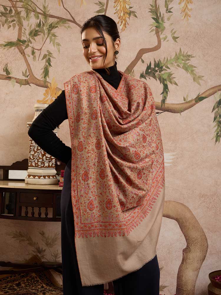 ImageLahari Jaal Handloom Pashmina Shawl – Natural Toosha