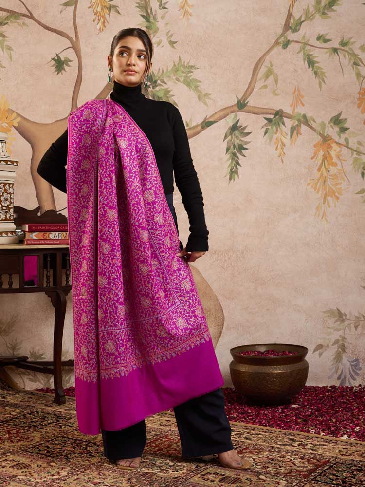 ImageRimza Jaal Handloom Pashmina Shawl – Magenta Pink