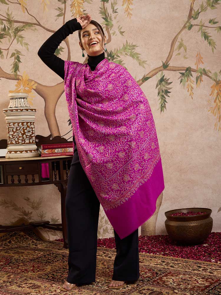 ImageRimza Jaal Handloom Pashmina Shawl – Magenta Pink