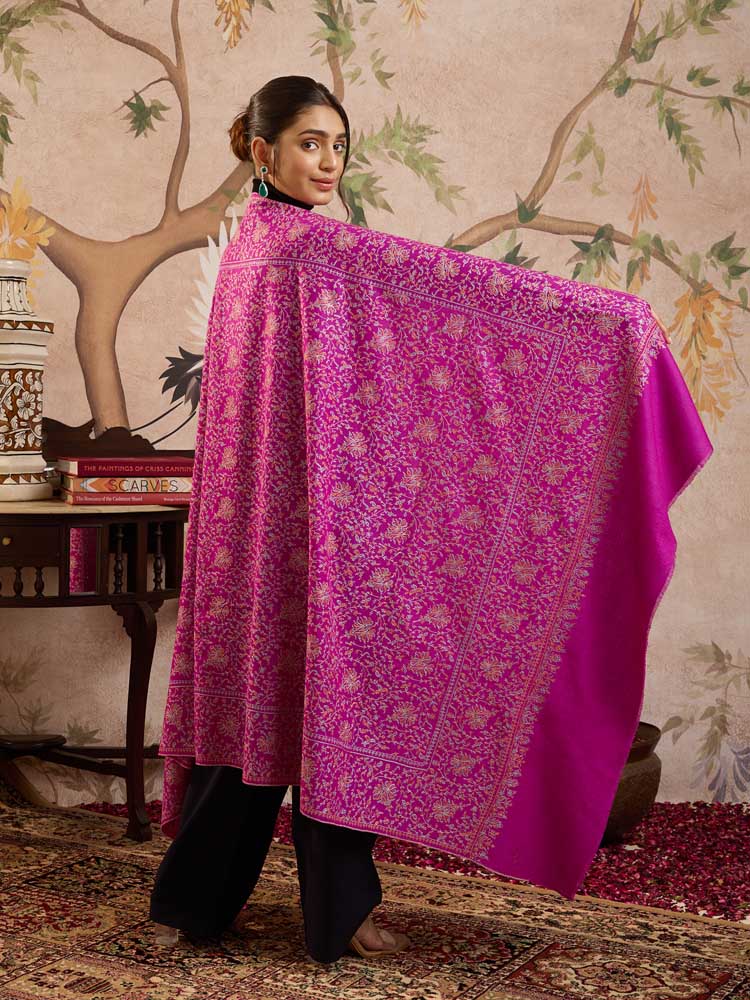 ImageRimza Jaal Handloom Pashmina Shawl – Magenta Pink