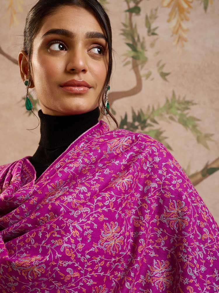 ImageRimza Jaal Handloom Pashmina Shawl – Magenta Pink