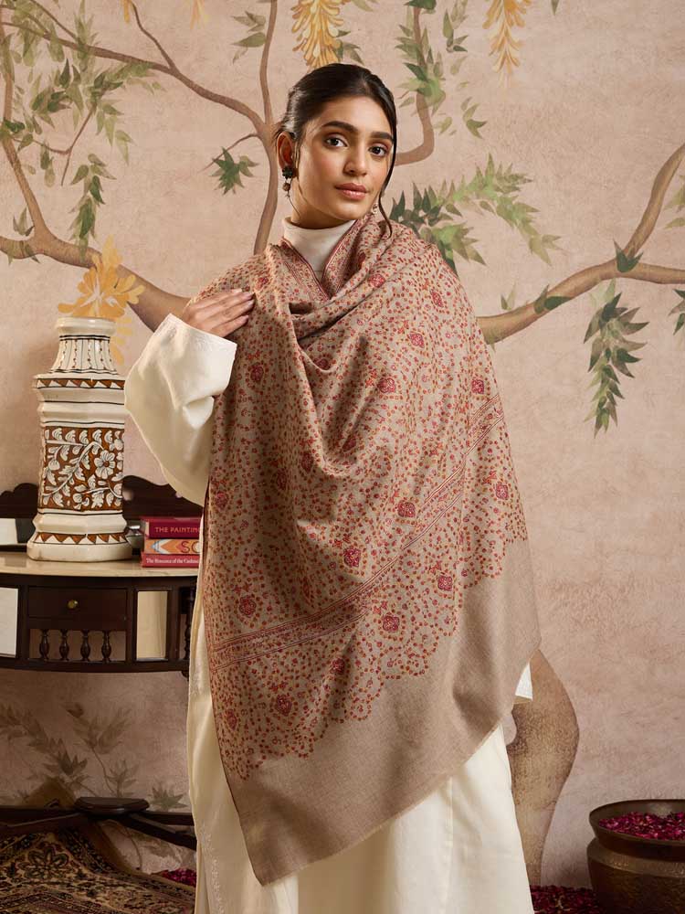 ImageShahzaar Jaal Handloom Pashmina Shawl – Natural Toosha
