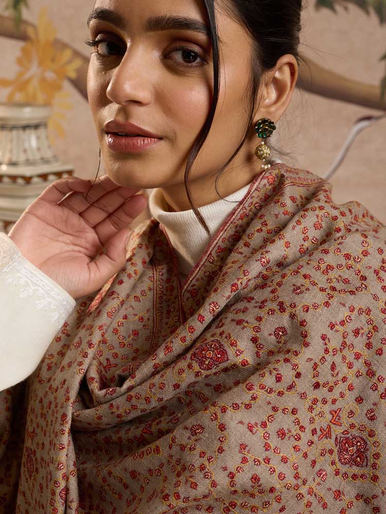 ImageShahzaar Jaal Handloom Pashmina Shawl – Natural Toosha