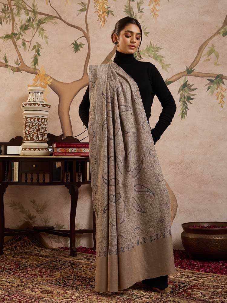 ImageTambeer Jama Handloom Pashmina Shawl – Ivory, Beige