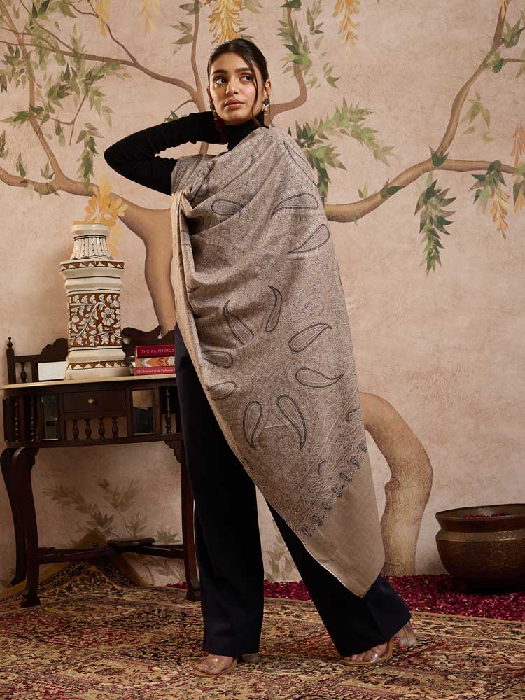 ImageTambeer Jama Handloom Pashmina Shawl – Ivory, Beige