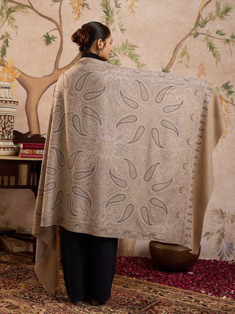ImageTambeer Jama Handloom Pashmina Shawl – Ivory, Beige