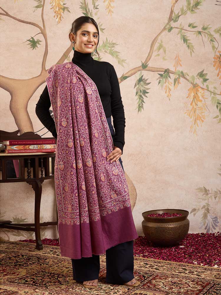 ImageSazaav Jaal Handloom Pashmina Shawl – Aurora Pink
