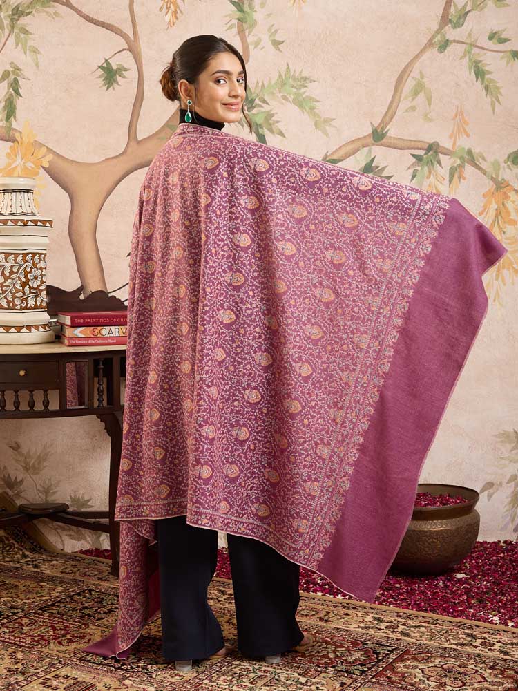 ImageSazaav Jaal Handloom Pashmina Shawl – Aurora Pink
