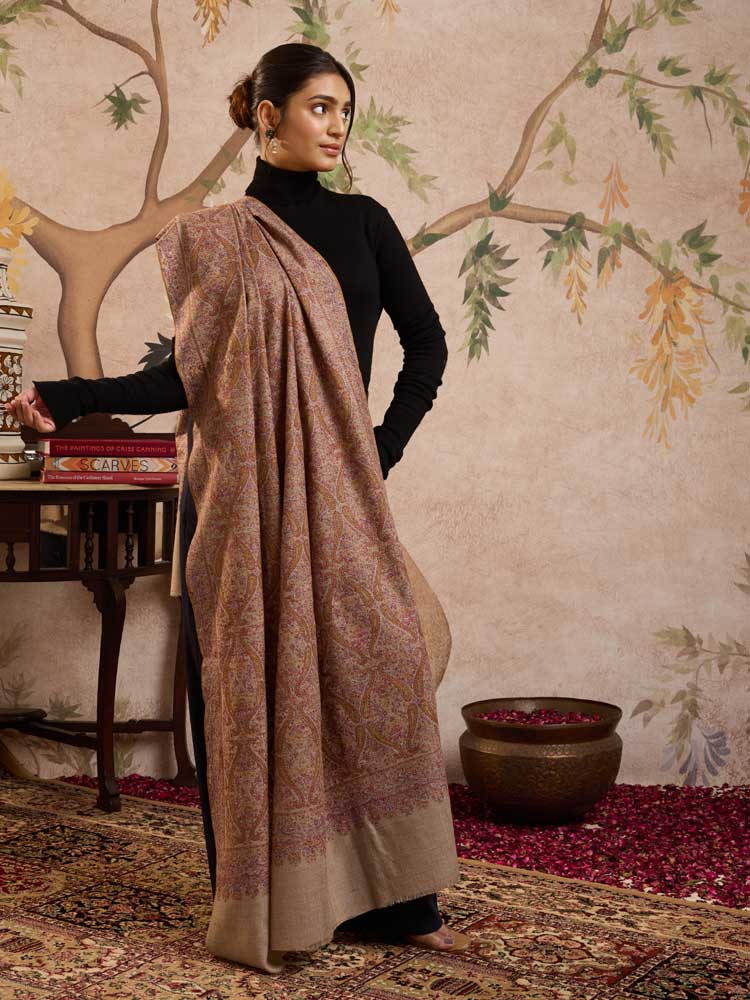 ImageAinakaari Jama Pashmina Sozni Shawl – Tannin Beige