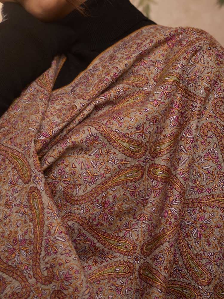 ImageAinakaari Jama Pashmina Sozni Shawl – Tannin Beige