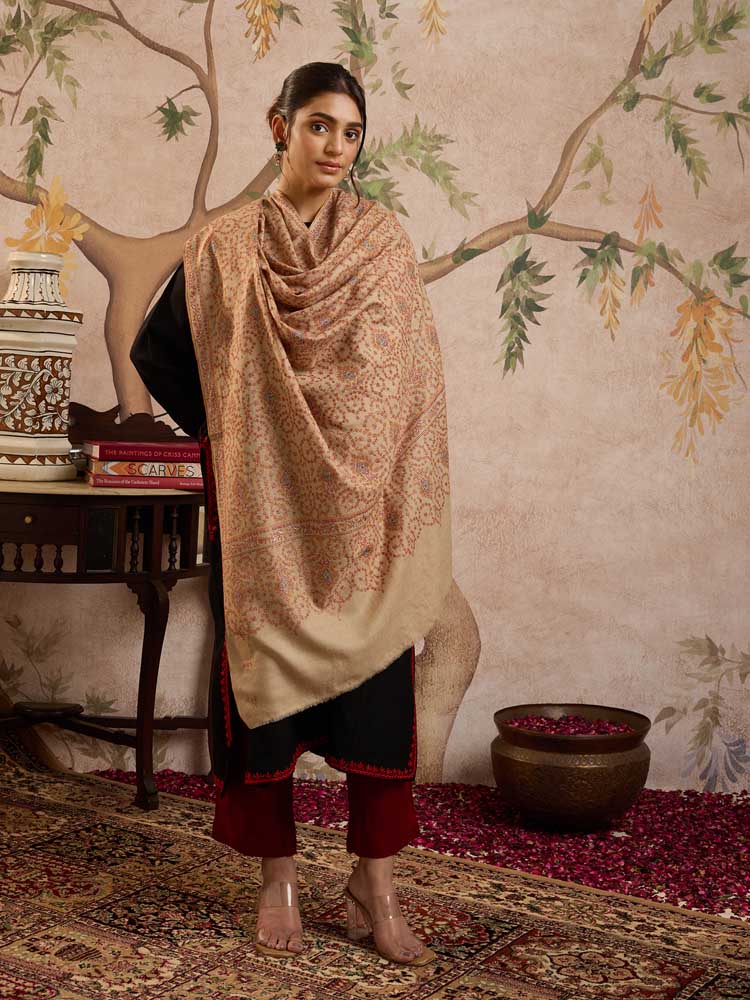 ImageLakhnav Jaal Handloom Pashmina Shawl – Natural Toosha
