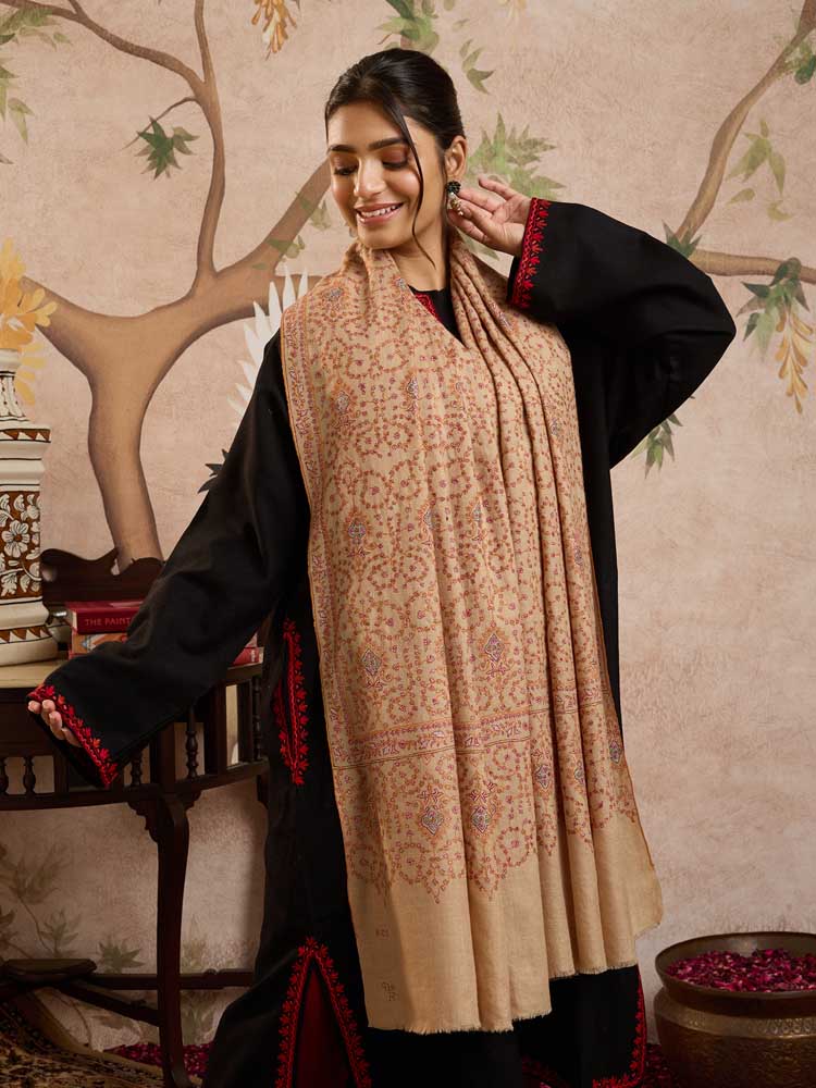 ImageLakhnav Jaal Handloom Pashmina Shawl – Natural Toosha