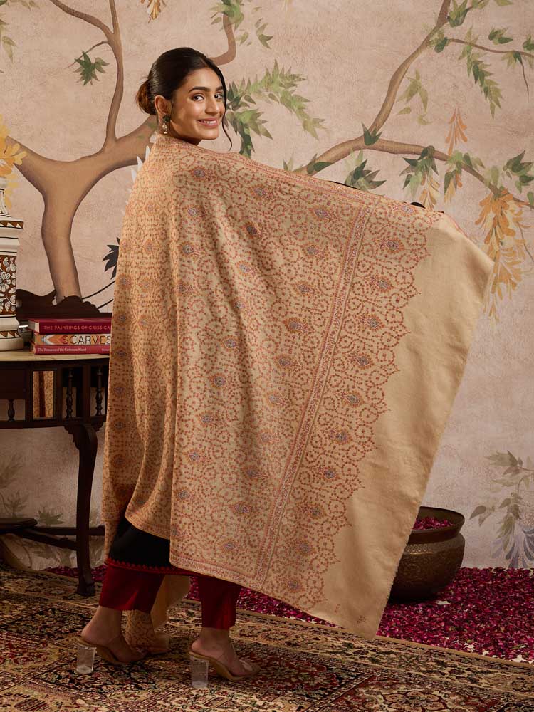 ImageLakhnav Jaal Handloom Pashmina Shawl – Natural Toosha