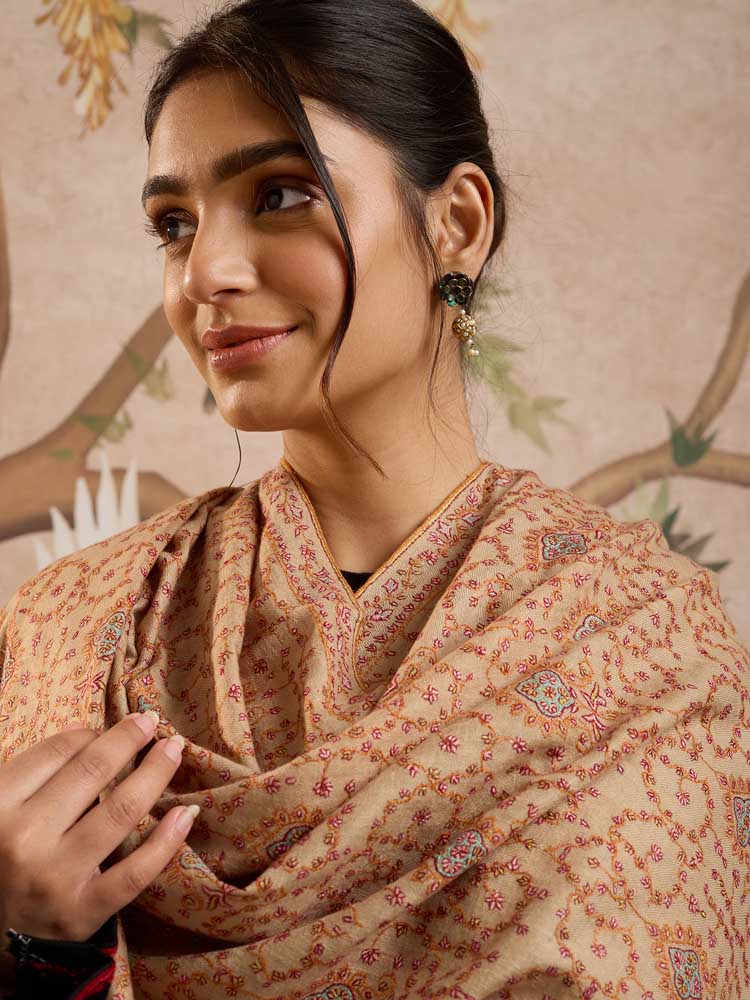 ImageLakhnav Jaal Handloom Pashmina Shawl – Natural Toosha