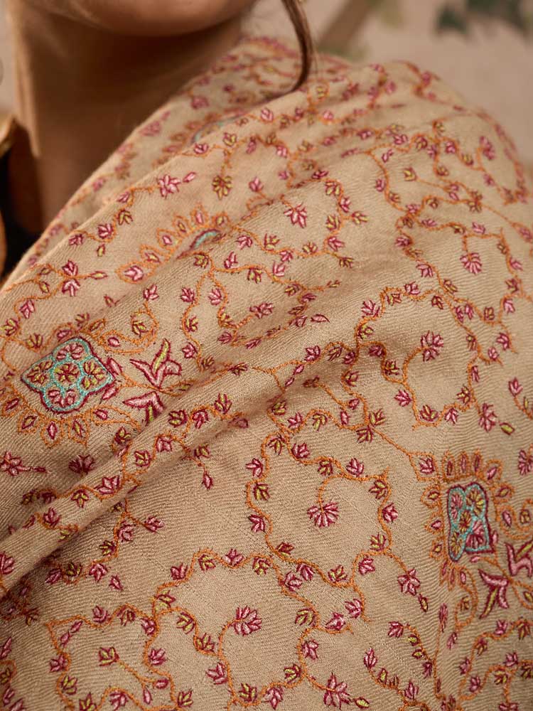 ImageLakhnav Jaal Handloom Pashmina Shawl – Natural Toosha