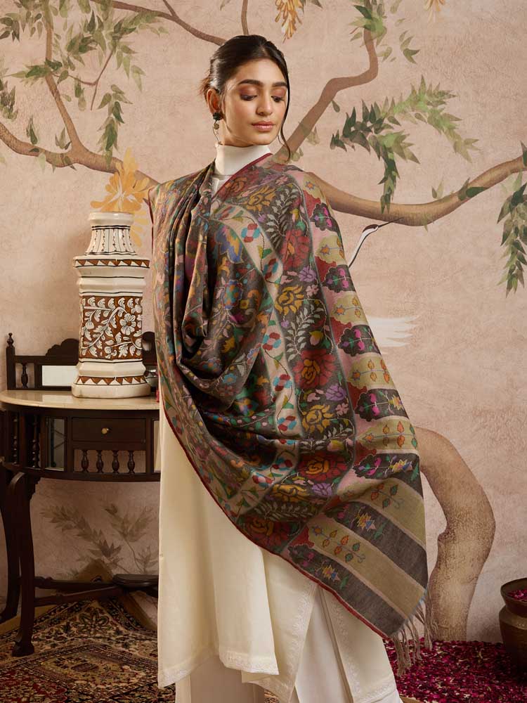 ImageGulsara Handloom Kani Pashmina Shawl – Fossil, Multi