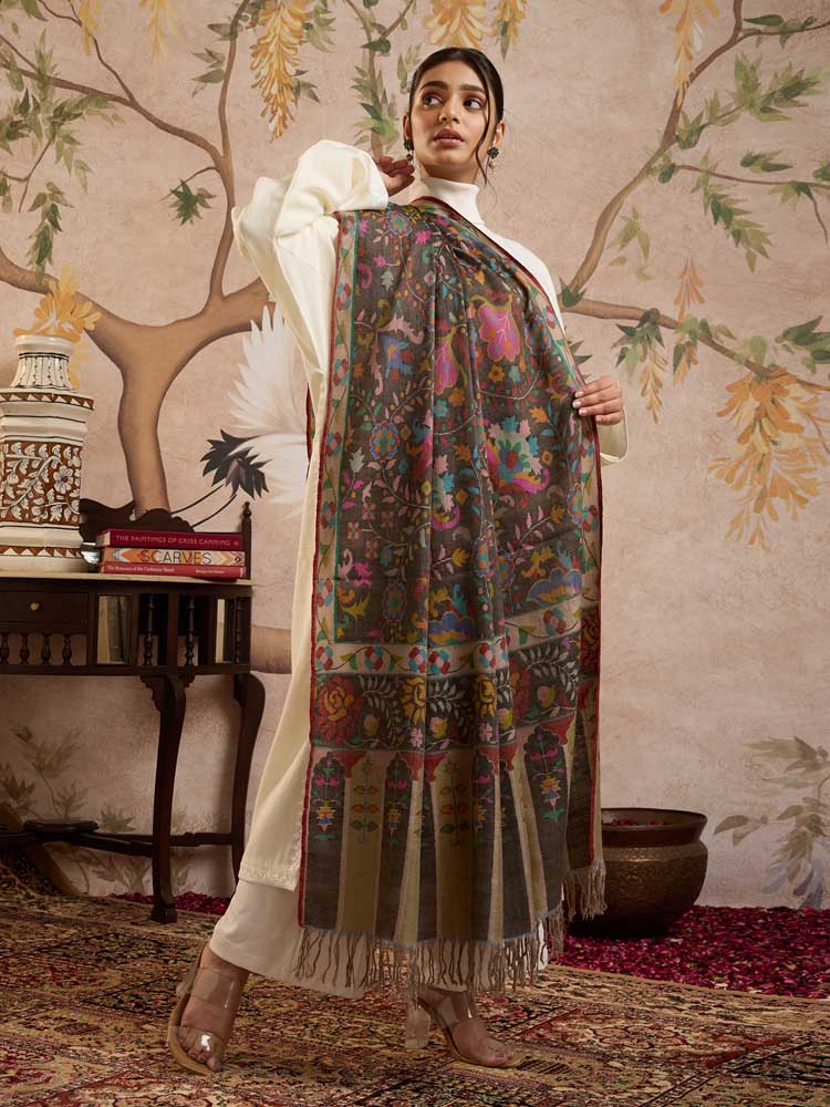 ImageGulsara Handloom Kani Pashmina Shawl – Fossil, Multi