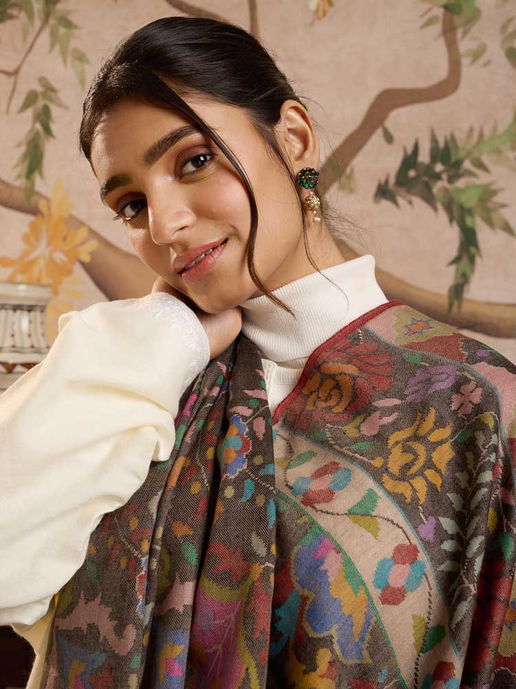 ImageGulsara Handloom Kani Pashmina Shawl – Fossil, Multi