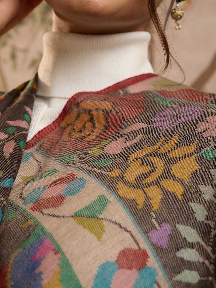 ImageGulsara Handloom Kani Pashmina Shawl – Fossil, Multi