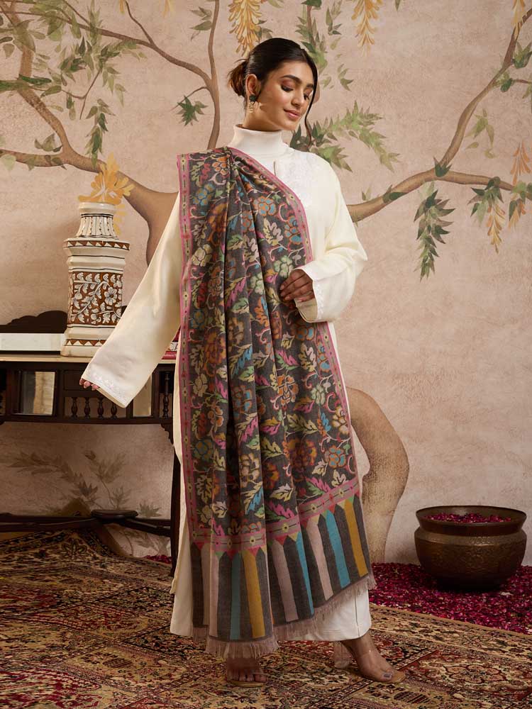 ImageGulsara Handloom Kani Pashmina Shawl – Charcoal, Multi