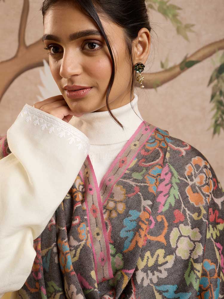 ImageGulsara Handloom Kani Pashmina Shawl – Charcoal, Multi