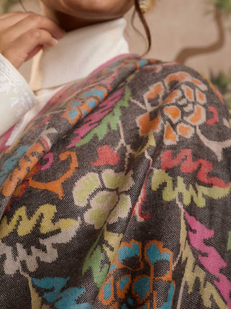 ImageGulsara Handloom Kani Pashmina Shawl – Charcoal, Multi
