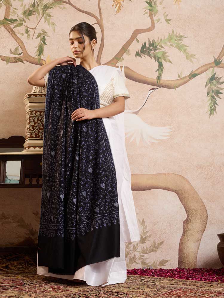 ImageGulnaz Jaal Handloom Pashmina Shawl – Ink, Black