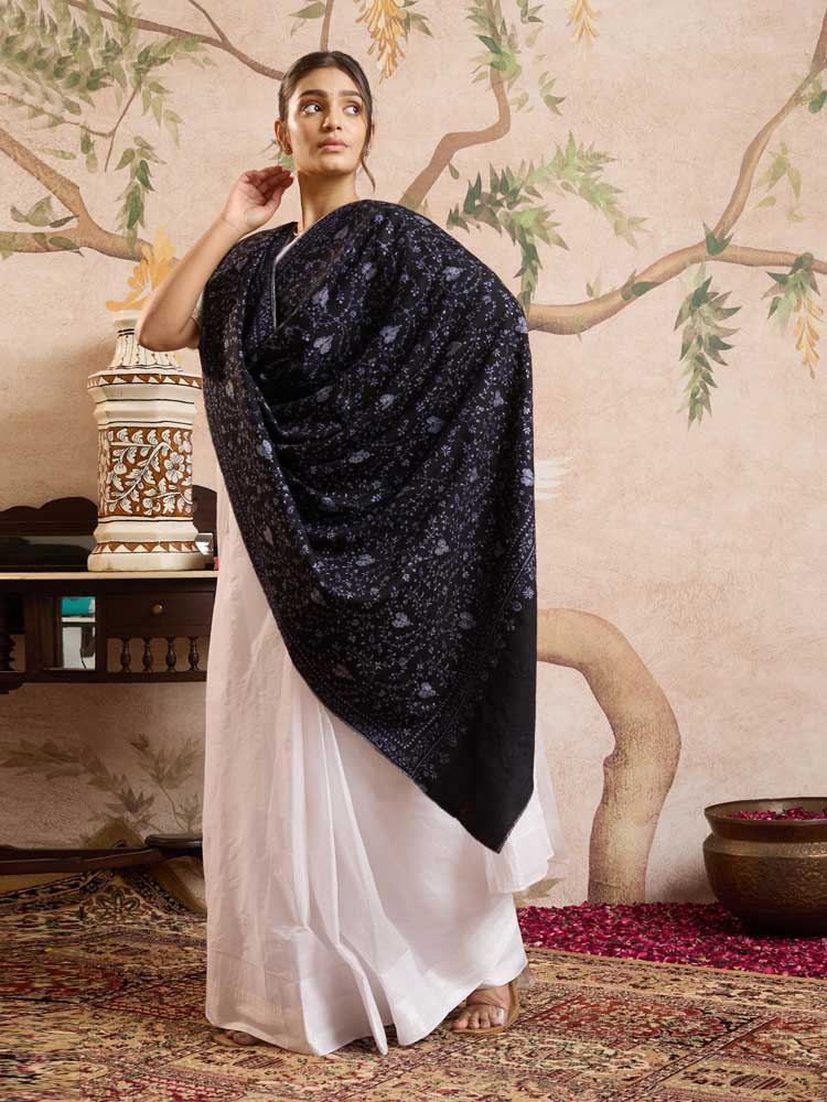 ImageGulnaz Jaal Handloom Pashmina Shawl – Ink, Black