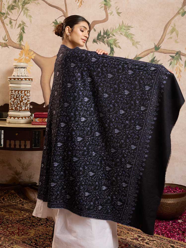 ImageGulnaz Jaal Handloom Pashmina Shawl – Ink, Black