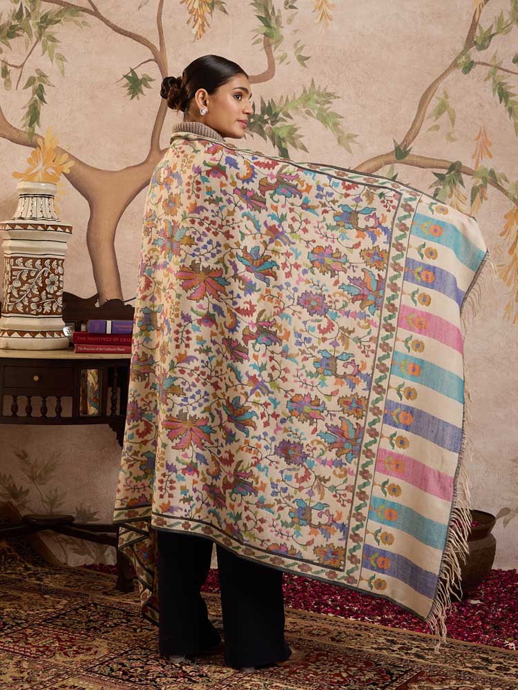 ImageGulsara Handloom Kani Pashmina Shawl – Milk, Multi