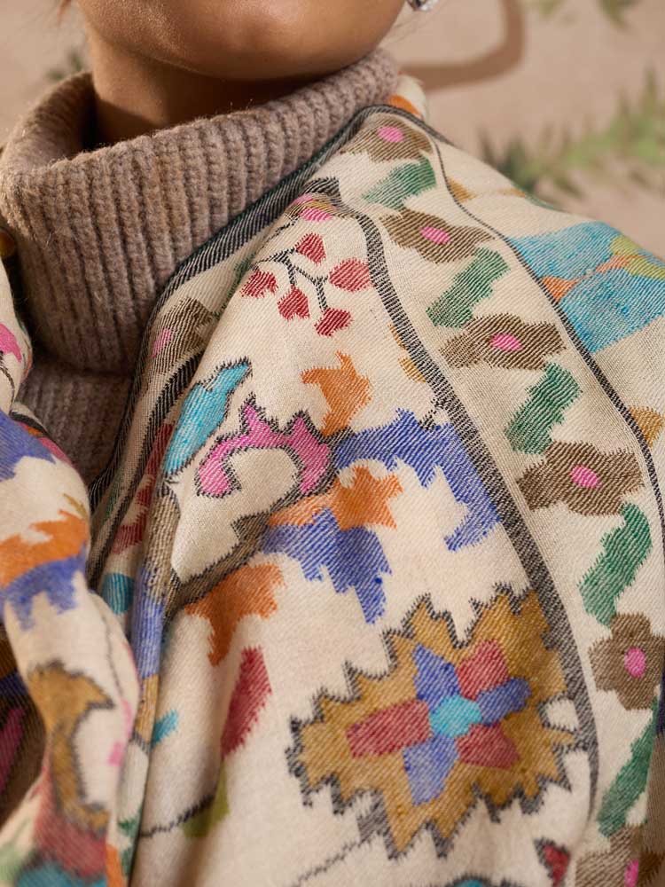 ImageGulsara Handloom Kani Pashmina Shawl – Milk, Multi
