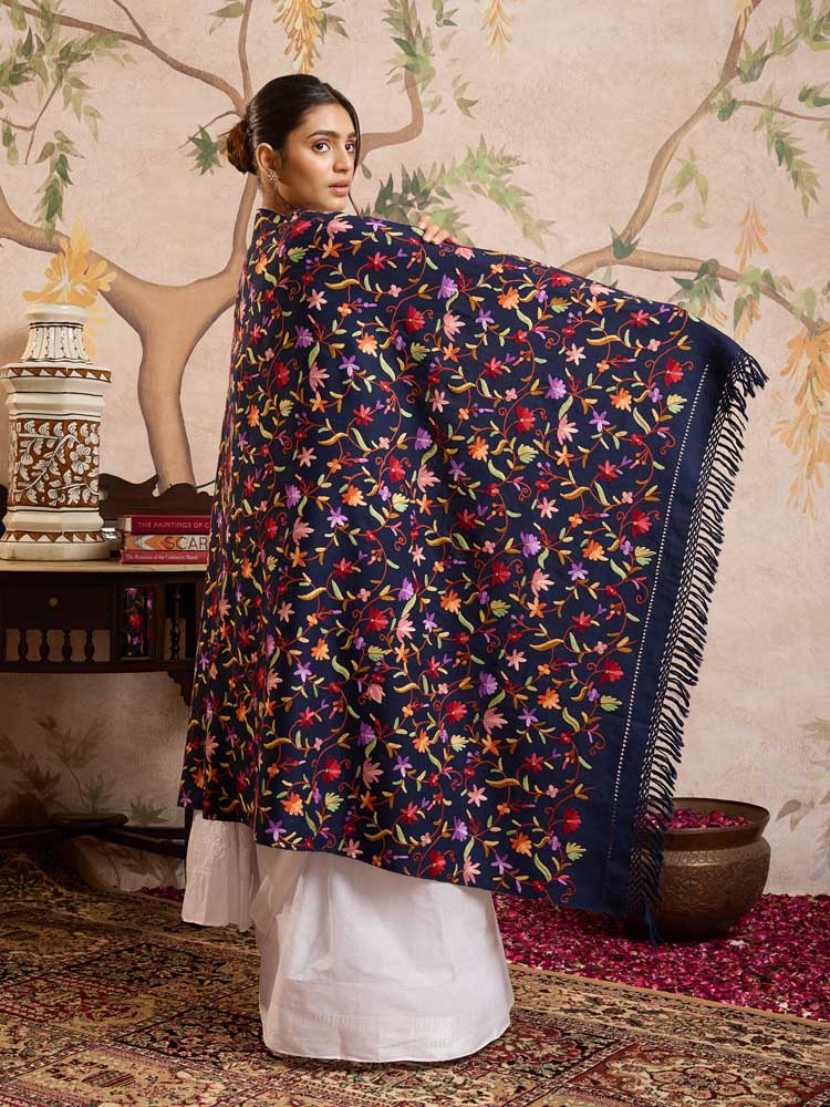 ImageAri Jaaldaar Hand Embroidery Shawl – Soladite Navy