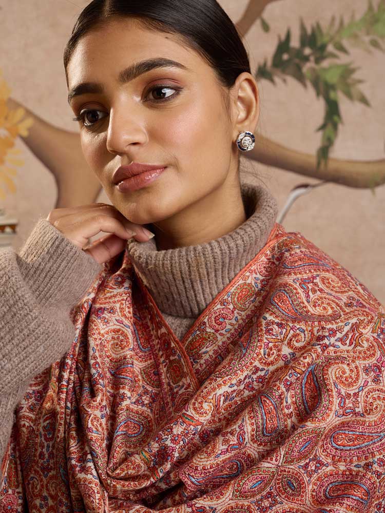 ImageGulbuta Sozni Jama Pashmina Shawl – Rangeen, Offwhite