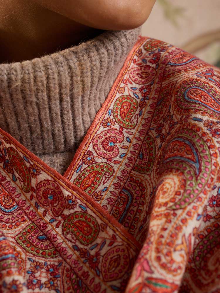 ImageGulbuta Sozni Jama Pashmina Shawl – Rangeen, Offwhite