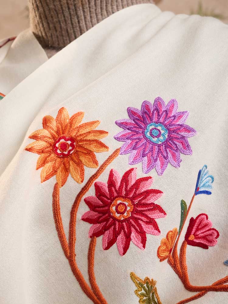 ImageGulyaar Ari Hand Emb Wool Stole – Ivory, Multi