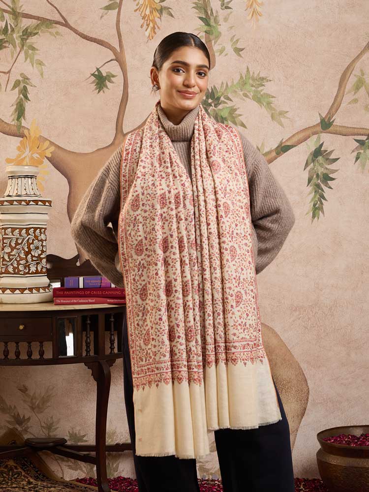 ImageNazaara Jaal Handloom Pashmina Shawl – Whisper White