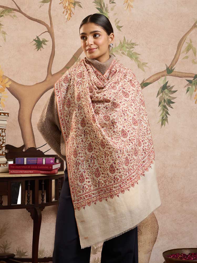 ImageNazaara Jaal Handloom Pashmina Shawl – Whisper White