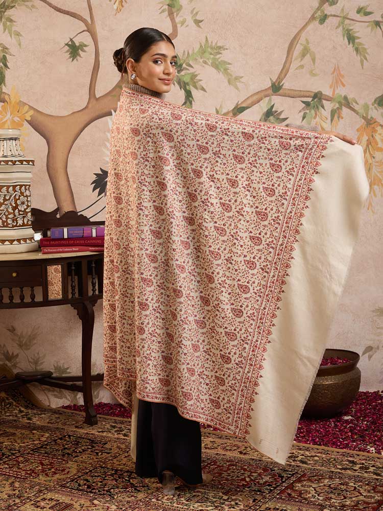 ImageNazaara Jaal Handloom Pashmina Shawl – Whisper White