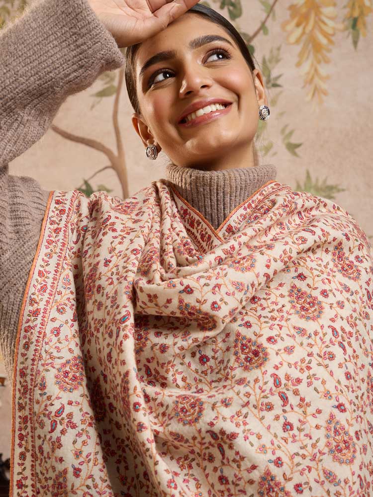 ImageNazaara Jaal Handloom Pashmina Shawl – Whisper White