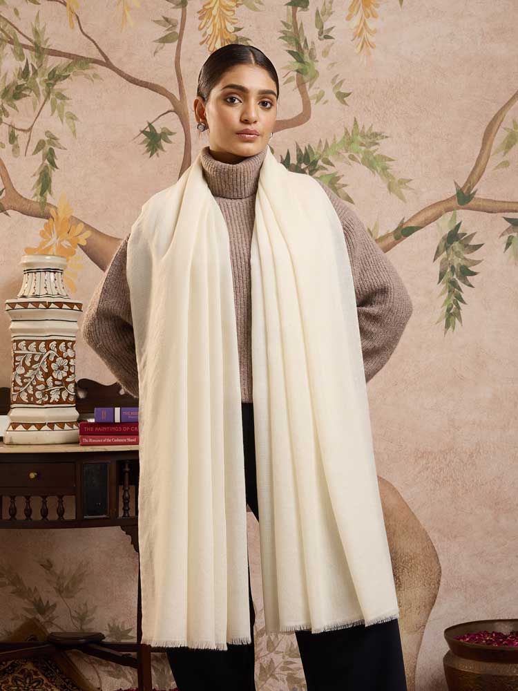 ImageChashme Bulbul Imperial White Pashmina Shawl