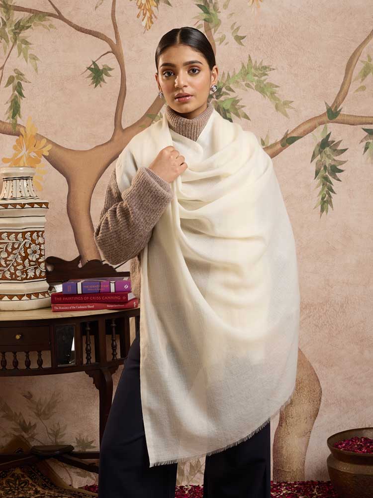 ImageChashme Bulbul Imperial White Pashmina Shawl