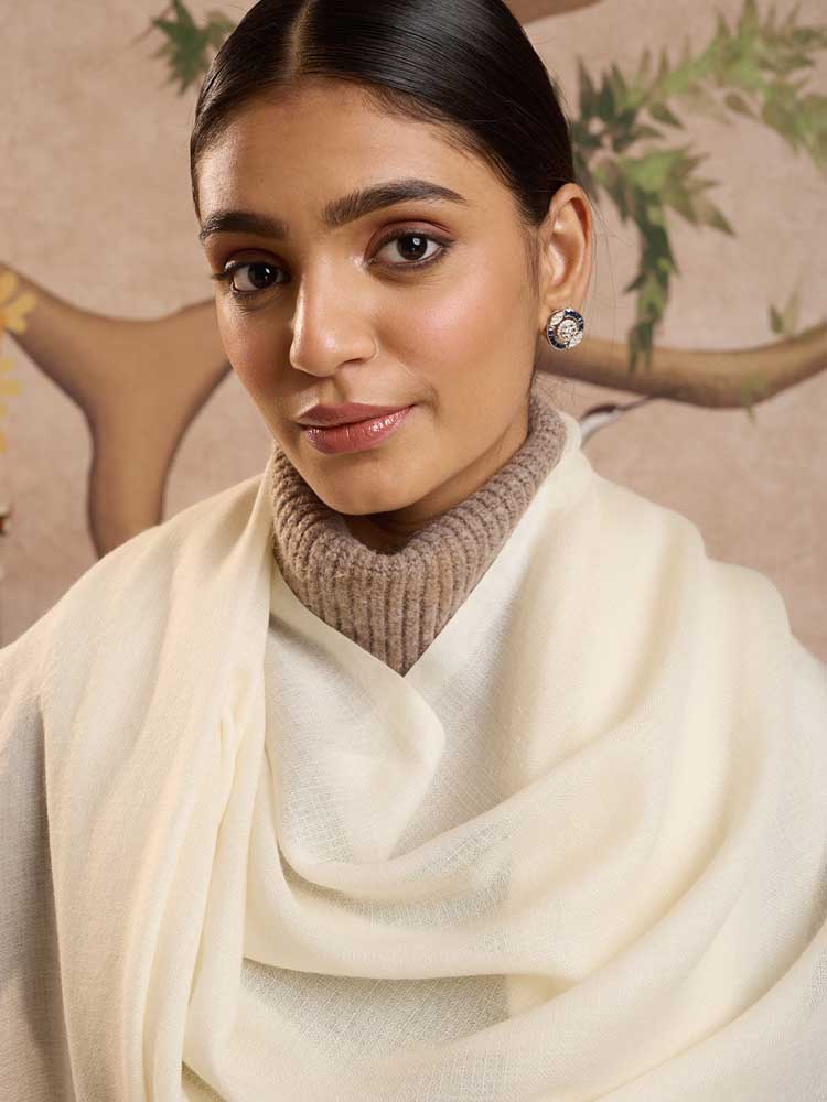 ImageChashme Bulbul Imperial White Pashmina Shawl