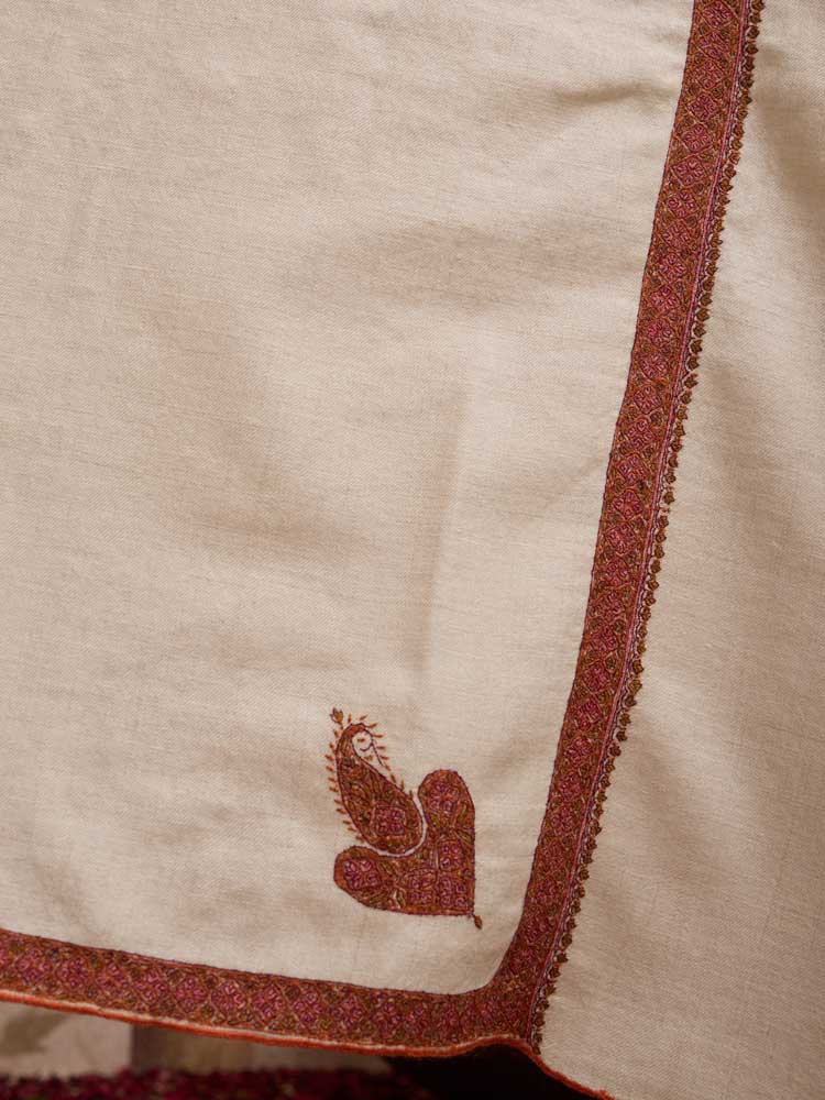 ImageHandloom Pure Pashmina Baledaar Shawl – Ivory, Rust
