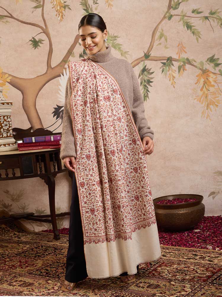 ImageBaghira Jaal Handloom Pashmina Shawl – Cloud, White