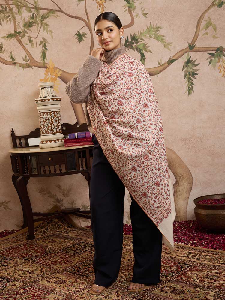 ImageBaghira Jaal Handloom Pashmina Shawl – Cloud, White