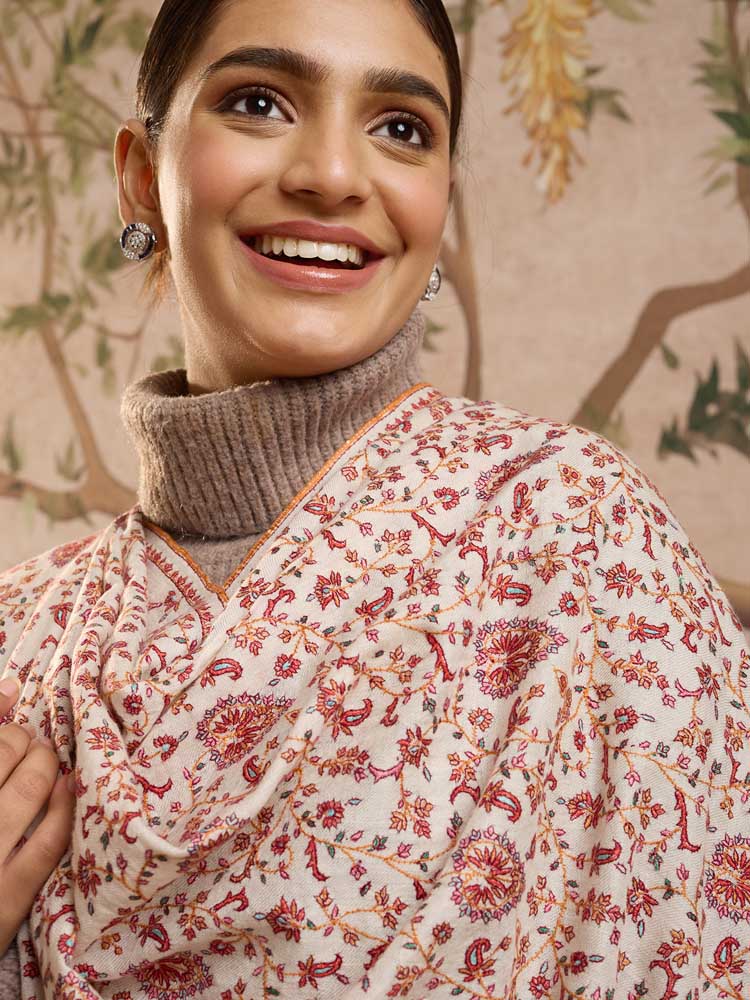 ImageBaghira Jaal Handloom Pashmina Shawl – Cloud, White