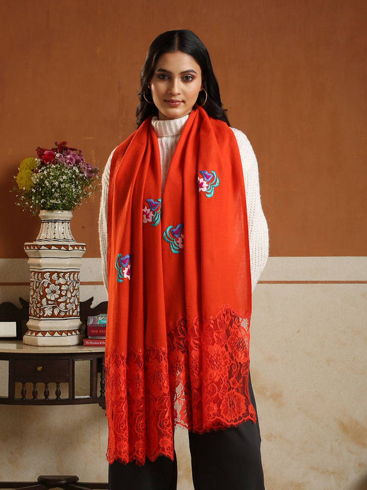 ImageFloral French Lace Emb Lux Stole – Rouge Red