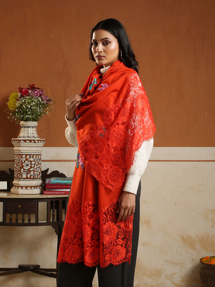 ImageFloral French Lace Emb Lux Stole – Rouge Red