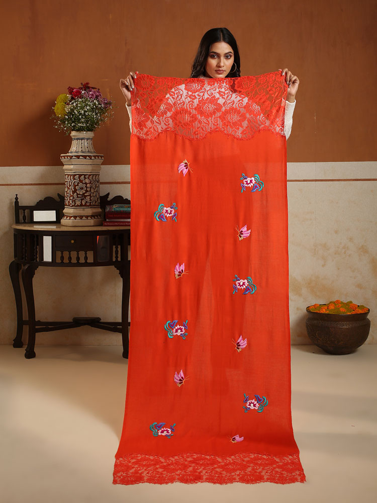 ImageFloral French Lace Emb Lux Stole – Rouge Red